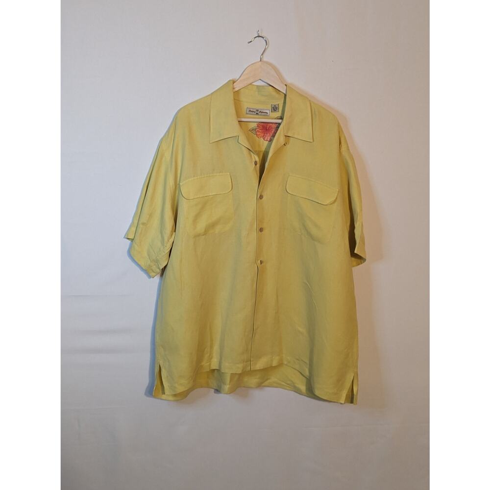 tommy bahama yellow button up collared vacation dress shirt plus size 2xl xxl